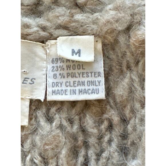 VTG Hand Knit J H Collections Sweater M Tan 1/2 Sleeves Wool Blend Classy Clean - Picture 9 of 14